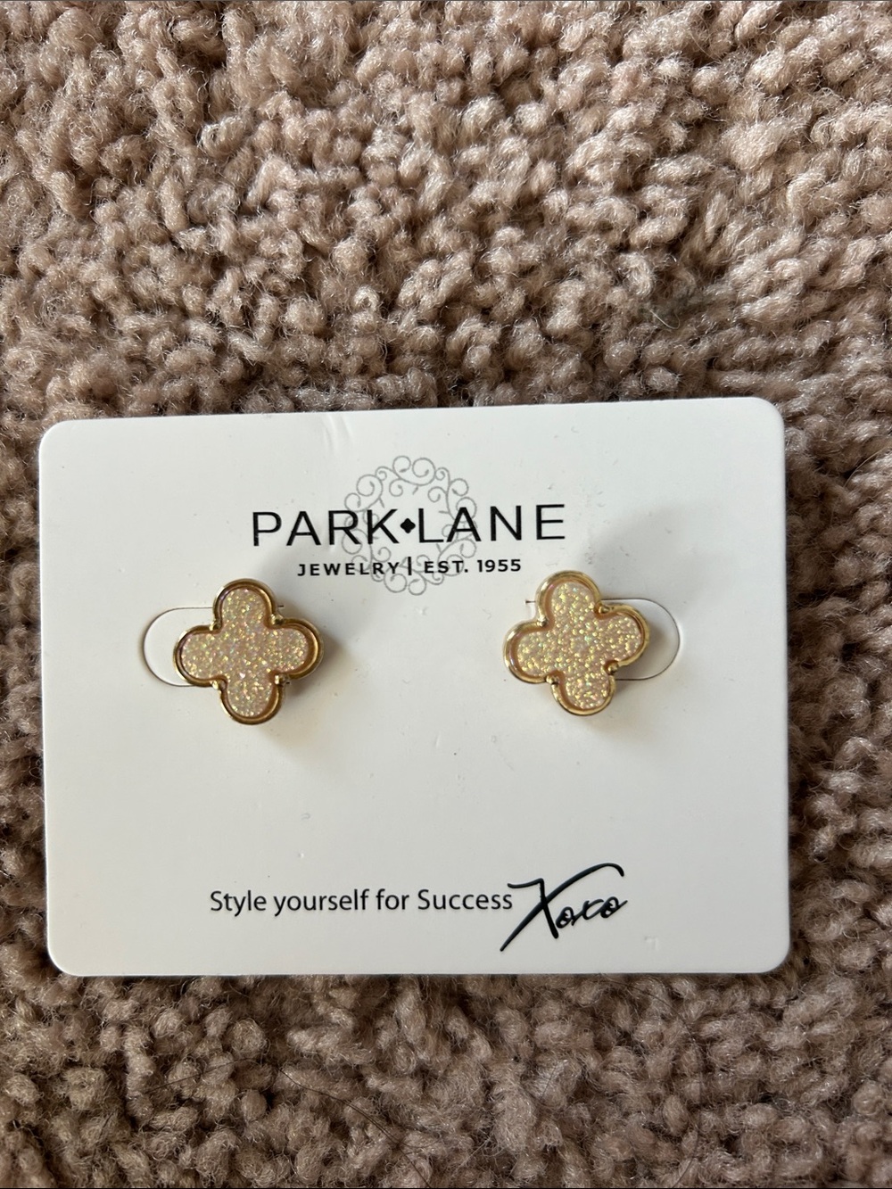 Park Lane Gold Glitter Clover Stud Earrings - Gold Pink Sparkle
